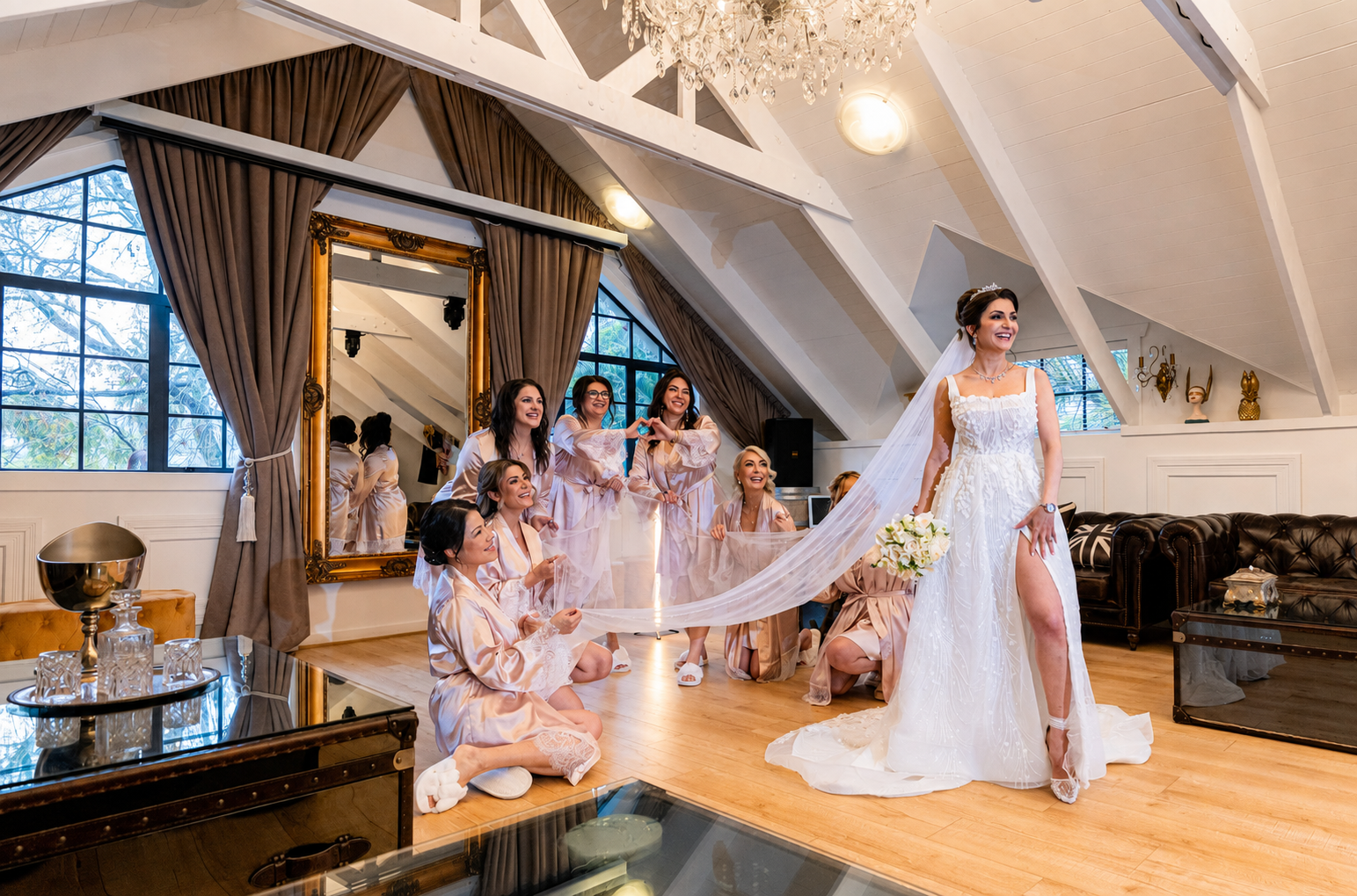 Lebanese bride with bridesmaids during wedding preparations in Sydney photographed by HAP FILM